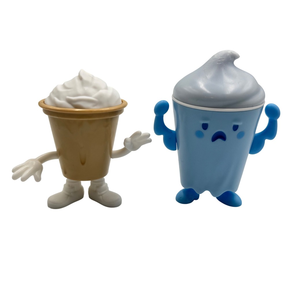 Wendys Frosty Cup Figure Pair Blue and Tan Plastic Kids Meal Collectible Toys